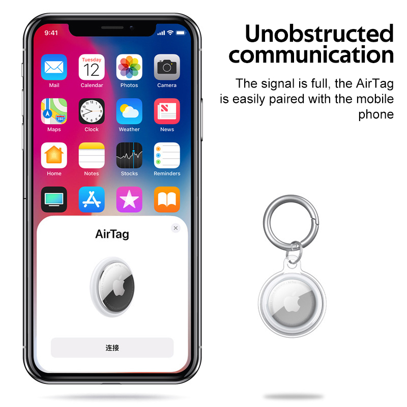 Full Coverage Transparent Apple Airtag Case Airtags Case Airtags Accessories Airtag Loop Cover Liquid Silicone Protective Case Sleeve Phone Finder Case Anti-Lost Stainless Steel With Carabiner Airtag Protector Bluetooth Wireless Location Tracker Protector