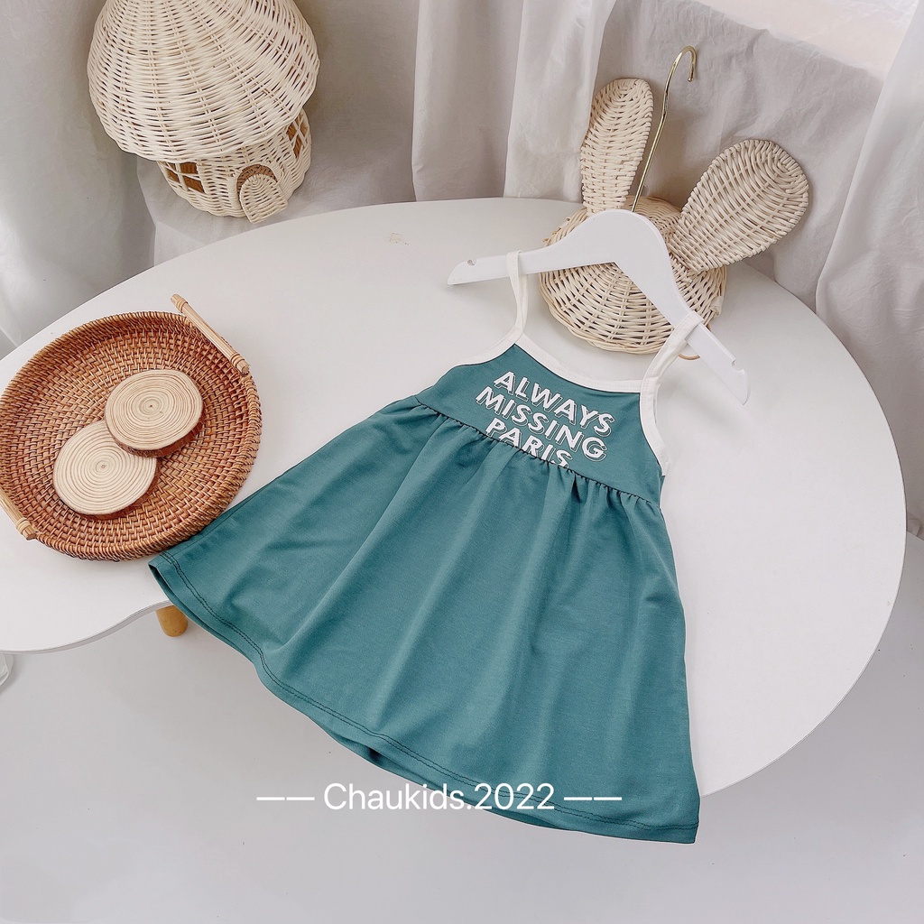 Váy bé gái, váy 2 dây chất cotton họa tiết Alway Missing Paris cho bé