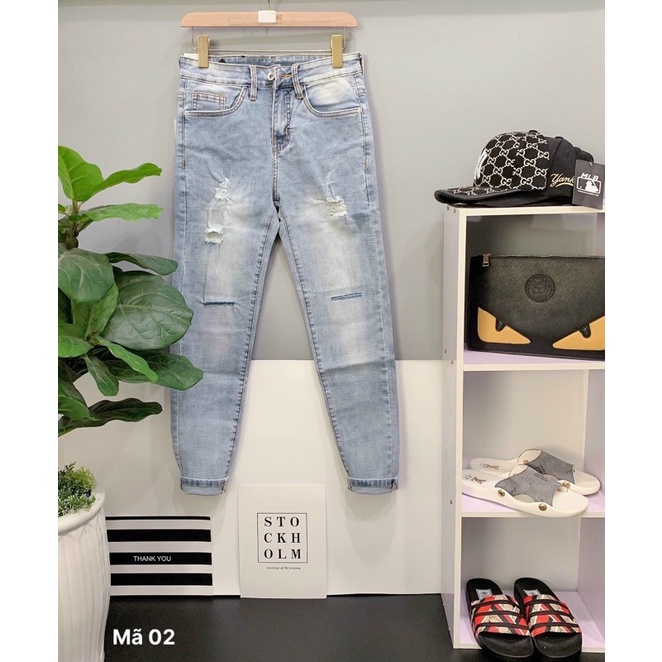 Quần jean nam hàng cao cấp rách gối chất bò co giãn vải dày đẹp ms 026