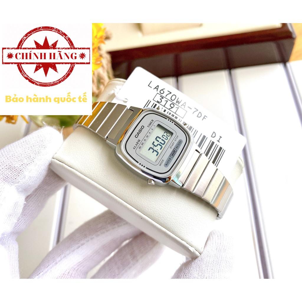 Đồng hồ Casio Nữ LA670WA - 7DF mặt kính phủ màu bạc trắng classic