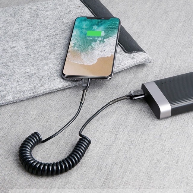 ✅CHÍNH HÃNG✅Dây Cáp sạc Nhanh Lò Xo Baseus Spring USB Type C Flexible 2A trên xe ô tô Dây sạc Xoắn 1mét cho IPhone/ iPad