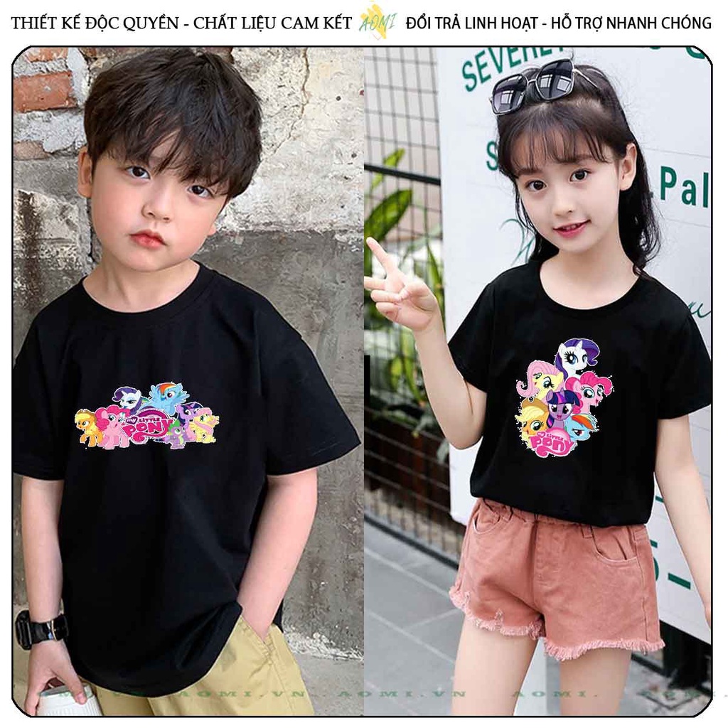 ÁO THUN UNISEX little pony PHÔNG ĐEN TAY NGẮN NAM NỮ GIA ĐÌNH CẶP ĐÔI SIZE TRẺ EM BÉ TRAI GÁI AOMIVN