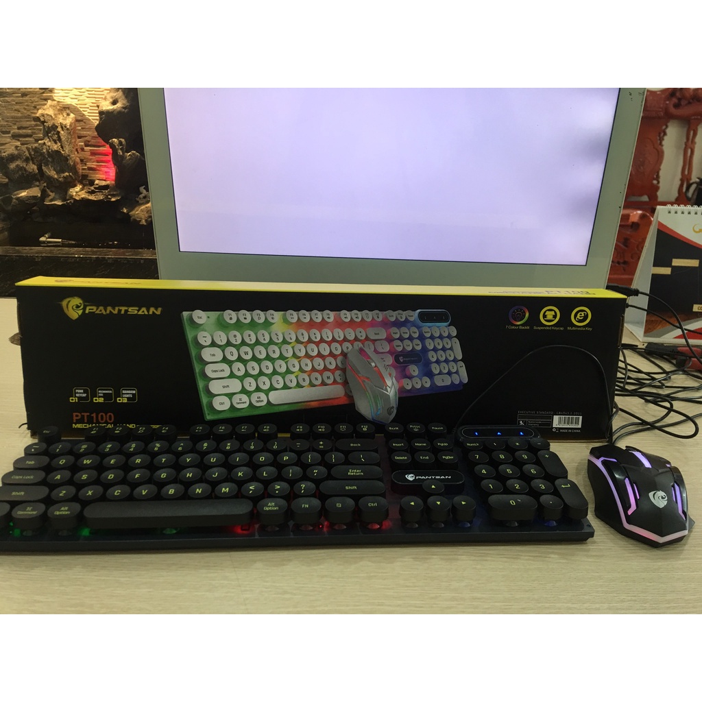 Bộ bàn phím Chuyên Game giả cơ Pantsan PT100 led 7 màu