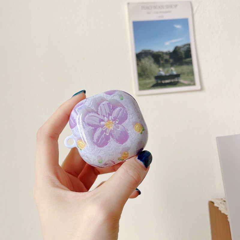 Vỏ Bảo Vệ Hộp Sạc Tai Nghe bluetooth Không Dây samsung galaxy buds live & buds fe & buds pro Hình Tranh Sơn Dầu Bóng Và Chú Gấu tulip buds2 pro