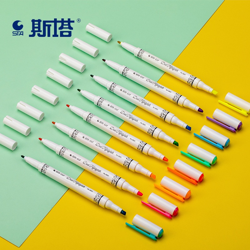 Set 8 cây bút highlight đánh dấu nhớ dòng 2 đầu phù hợp cho học sinh văn phòng STA-8001