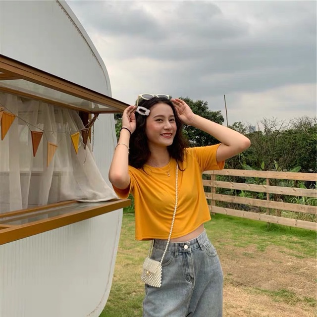Áo croptop trơn ngắn tay đủ màu DTR0519