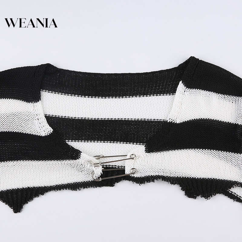 Áo Dệt Kim Dáng Ngắn Họa Tiết Kẻ Sọc Thời Trang Mùa Thu