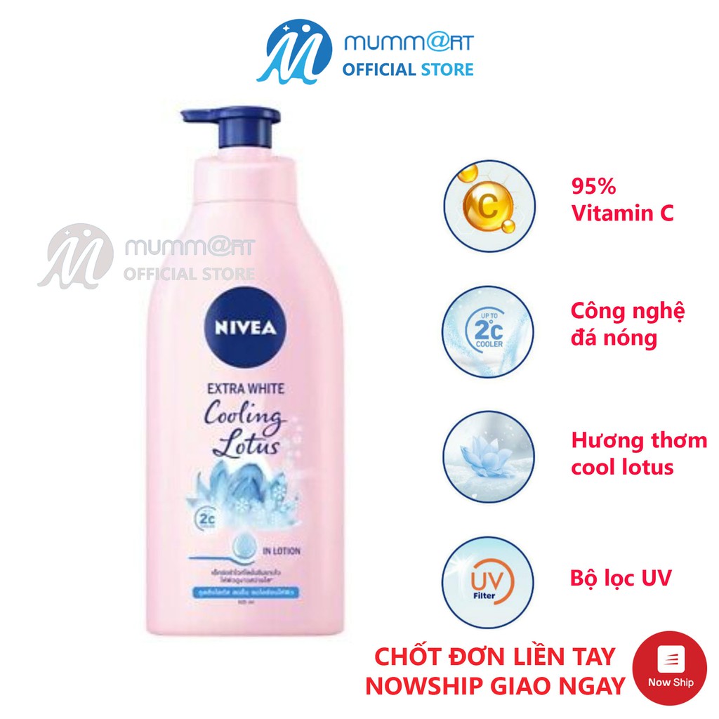 Sữa Dưỡng thể Nivea Extra White Lotion Cooling Lotus 525ml Thái Lan, da sáng mịn, da mát