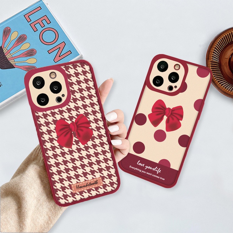 Ốp lưng iphone cạnh vuông lỗ camera nơ đỏ 6/6splus/7/7plus/8/8plus/x/xr/xs/11/12/13/pro/max/plus/promax