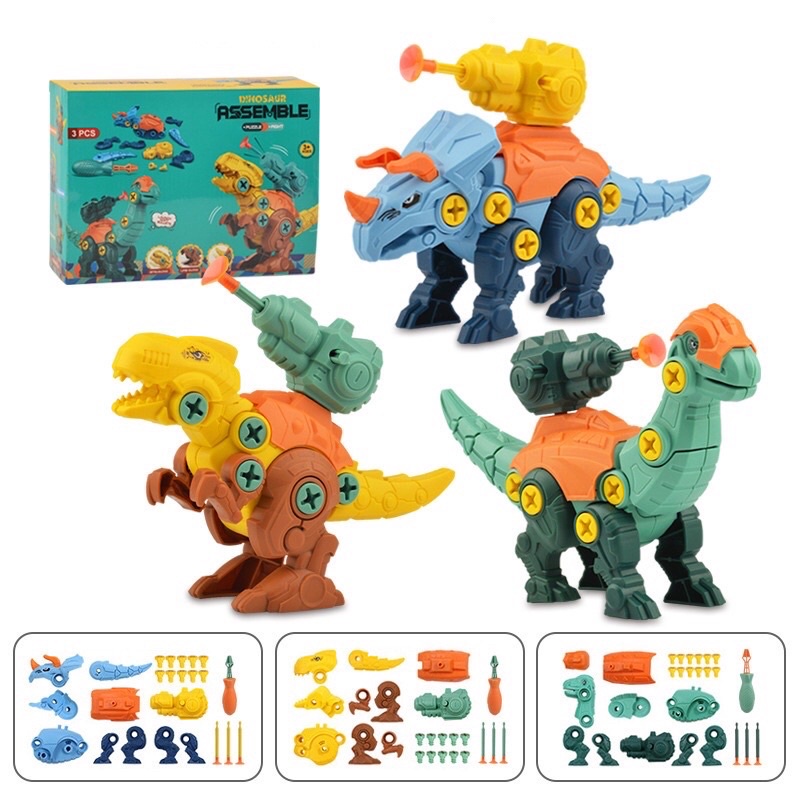 Bộ 3 Khủng Long Lắp Ráp Đồ Chơi Khủng Long Có Bắn Đạn Cho Bé Đồ Chơi Lắp Ráp Mô Hình