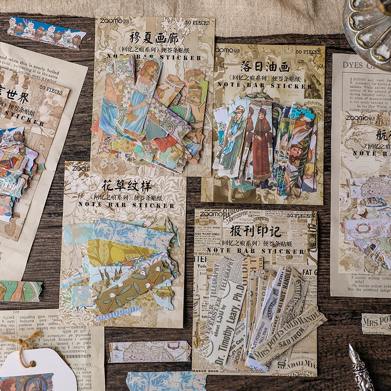 Bộ 50 Miếng Dán Trang Trí Sổ Tay/Nhật Ký Hình Dễ Thương Kiểu Vintage DIY