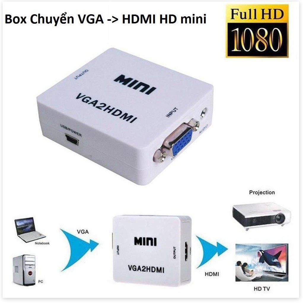 Box Chuyển VGA Sang HDMI HD Mini - Bộ Chuyển Vga Ra HDMI