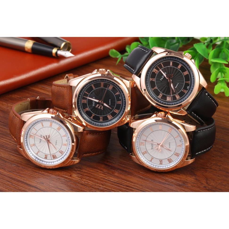 Đồng hồ nam Yazole 336 dây da (Viền vàng) . | BigBuy360 - bigbuy360.vn