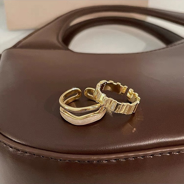 Nhẫn dạng hở hai lớp kim loại đính đá zircon đơn giản phong cách cổ điển 19A1435