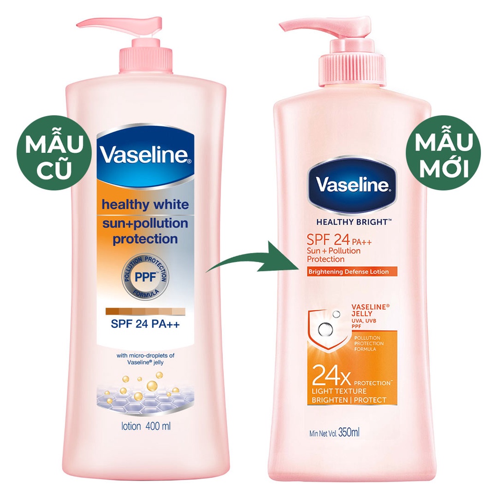 Sữa Dưỡng Thể Vaseline Chống Nắng Và Sáng Da 350ml Healthy White Sun + Pollution Protection SPF24/PA++ (New 2021)