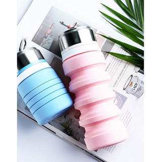 Bình nước gấp gọn, bình chịu nhiệt BPA FREE, Bình nước silicon có thể gấp lại tiện dụng để đi dã ngoại