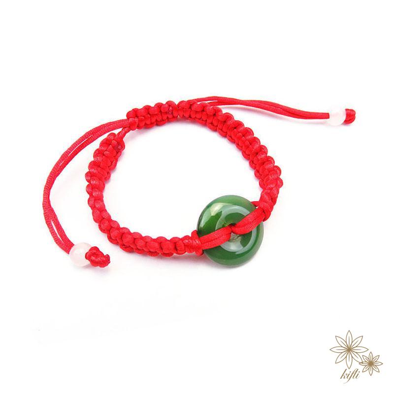 Vòng Đeo Tay Chỉ Đỏ May Mắn Dây Bện Giả Ngọc Bích Có Thể Điều Chỉnh Kích Thước