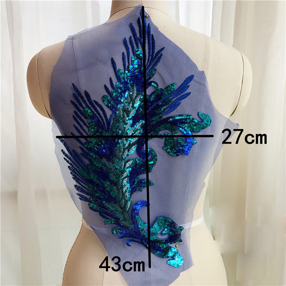 1 Cặp Miếng Dán Ủi Trang Trí Đám Cưới Bằng Vải Ren Lưới Thêu Hình Chim Công Đính Kim Sa Lấp Lánh