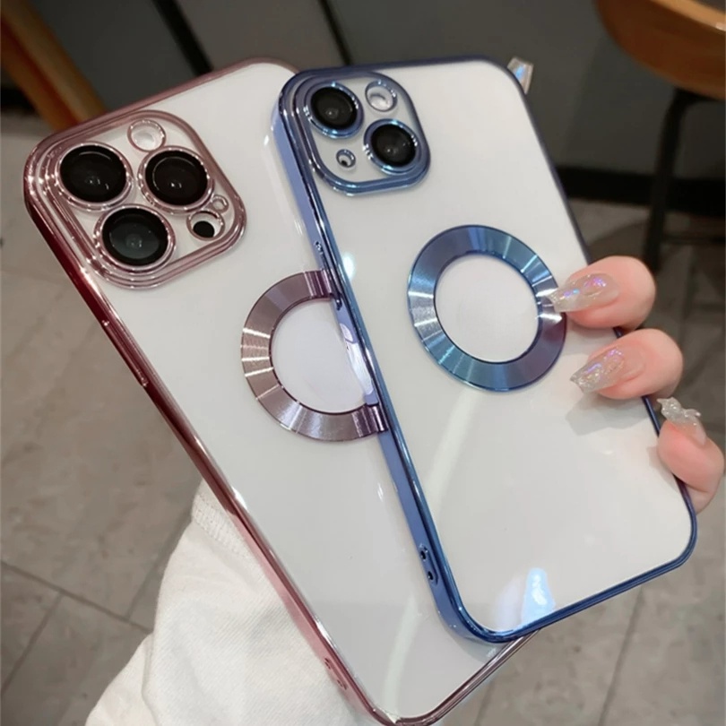 Ốp Điện Thoại Silicon Mềm Trong Suốt Có Vòng Kim Loại Sang Trọng Cho iPhone 14 Pro Max 13 12 11 XS X XR 7 8 Plus