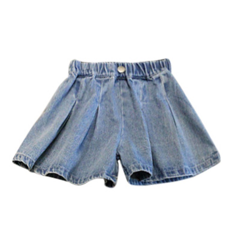 Quần Denim Ống Rộng Xếp Li Cho Bé Gái 3-8 Tuổi