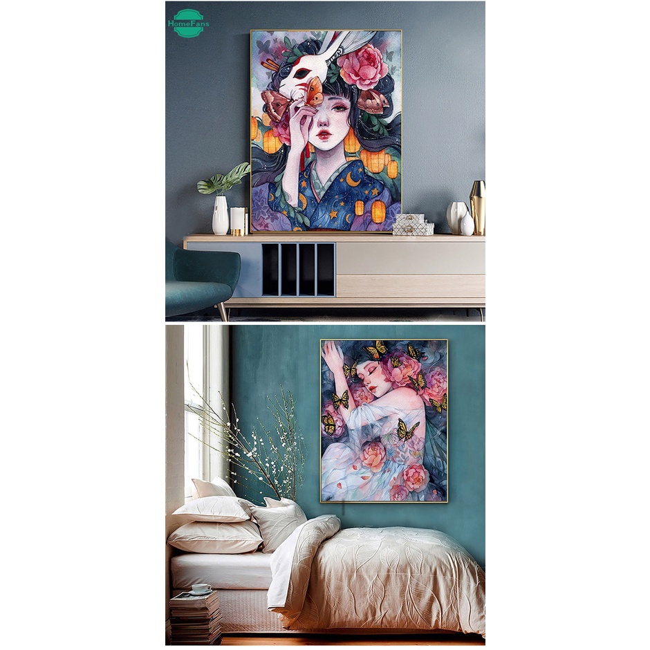 Bộ tranh đính đá 5D tự làm kích thước 30x40cm hình cô gái hoạt hình dành cho trang trí nhà cửa