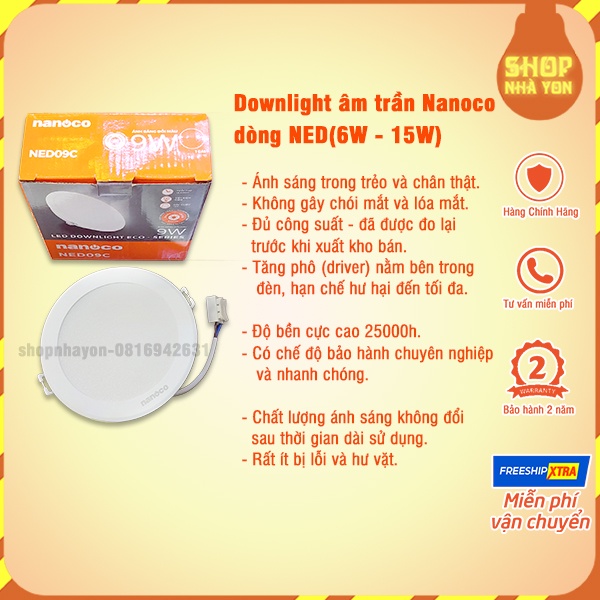 Đèn LED âm trần 9W, 7W, 12W siêu mỏng Panasonic - Nanoco 1 chế độ trắng, 3 chế độ màu bảo hành 2 năm