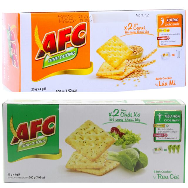 [Mã 77FMCGSALE1 giảm 10% đơn 250K] [hsd 2022] Bánh Qui Mặn AFC 2 Vị Rau Cải & Lúa Mì 200g(8 gói*25g) | BigBuy360 - bigbuy360.vn
