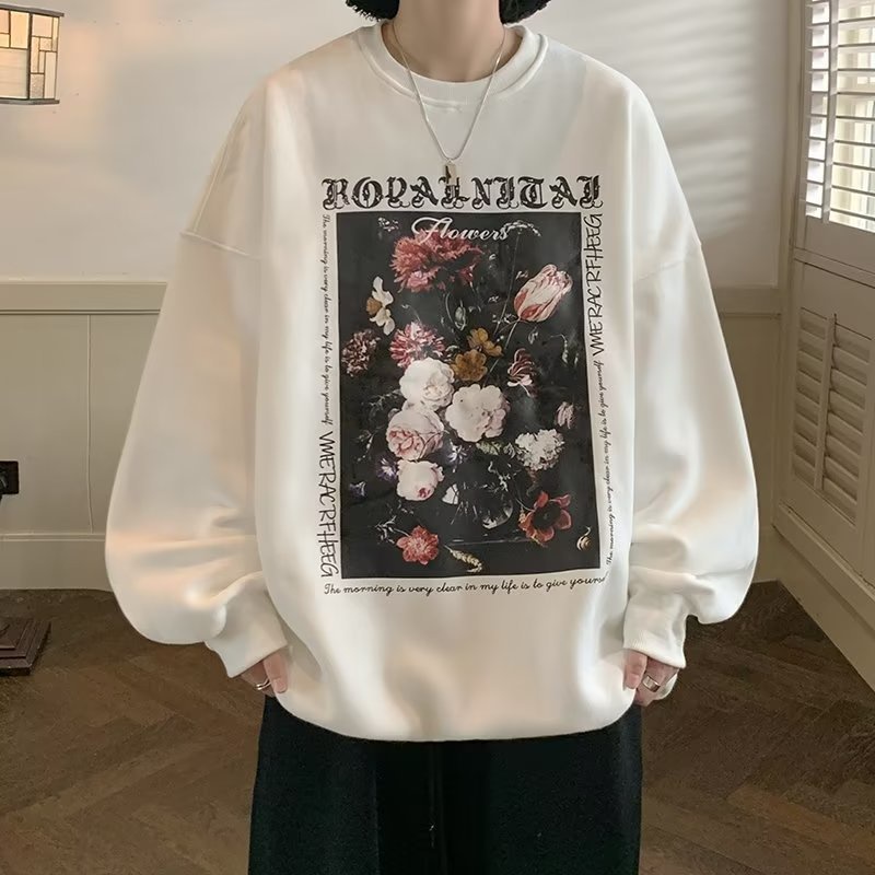 Áo sweater AOKANG cổ tròn dáng rộng in họa tiết thời trang xuân thu trẻ trung dành cho nam