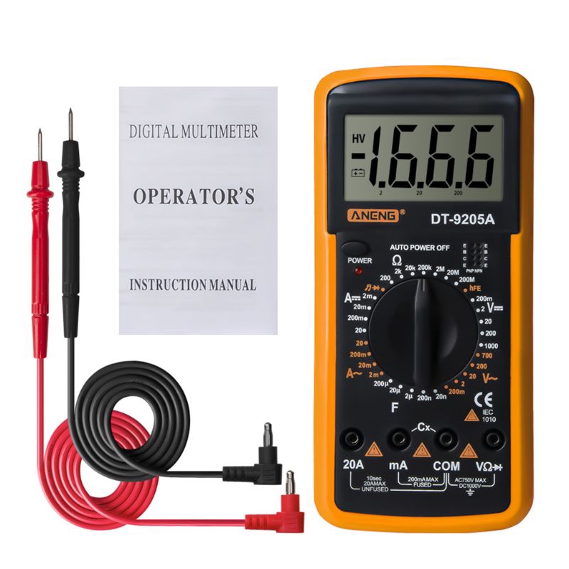 COM*DT9205A Digital Multimeter hFE AC DC Triode Diode Resistance Amp Electric Tester