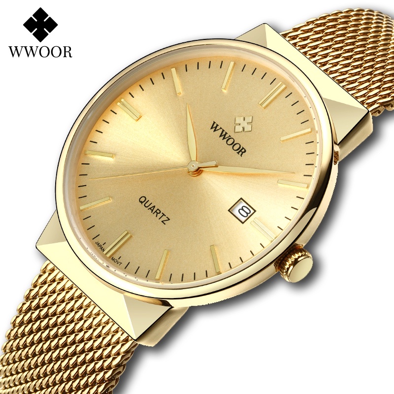 Đồng Hồ Quartz WWOOR Mạ Vàng Chống Thấm Nước Sang Trọng Cho Nam Relogio Masculino-8826
