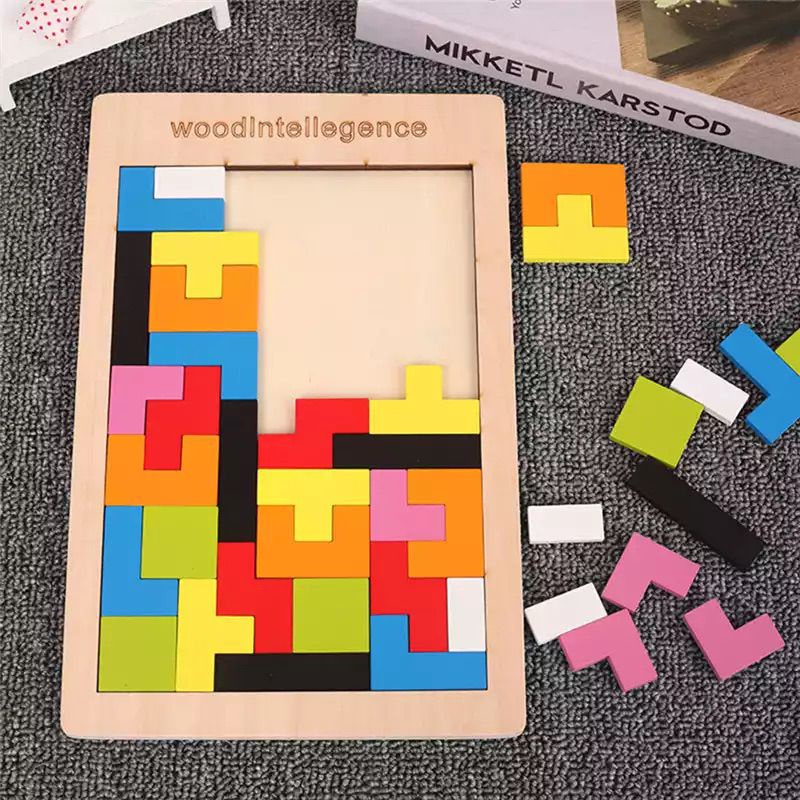 Wooden Tangram Creative Tetris Learning Educational Toys Wood IQ Puzzle Jigsaw Block for Kids