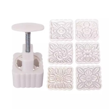 Khuôn trung thu nhấn lò xo 6 mặt vuông 150gr - 180gr