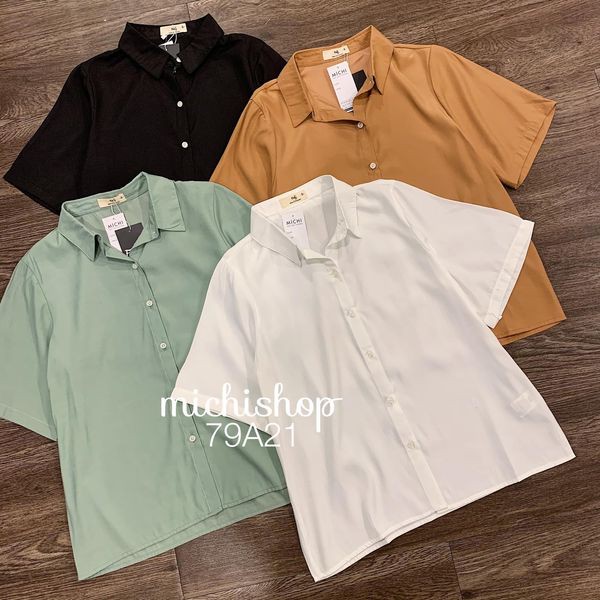 Áo sơ mi suông ngắn tay dáng rộng -79A21