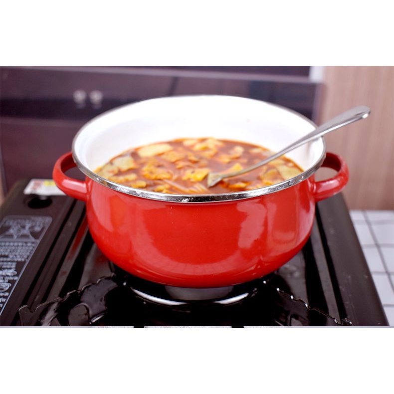 Nồi Nấu Ăn Tráng Men Hai Tai Dày Dặn Kích Thước 18cm / 20cm