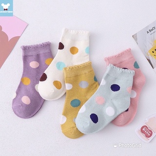 Set 5 đôi tất , vớ cho bé gái. len coton họa tiết chấm bi siêu mềm đẹp.chấm bi