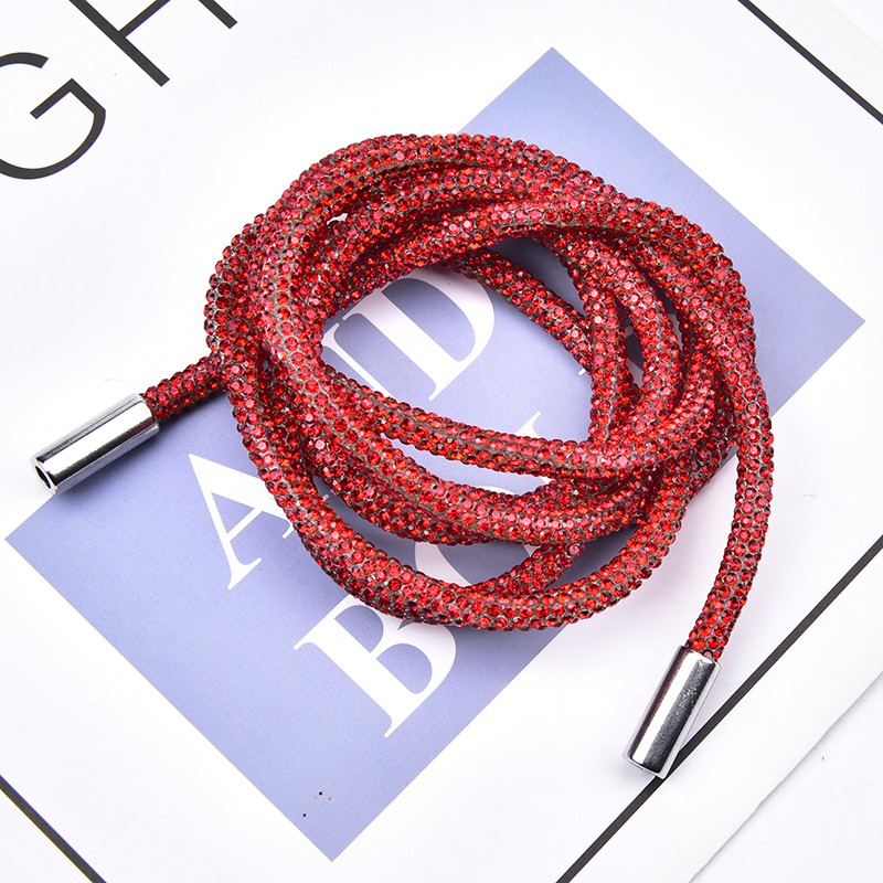 Dây Rút Đính Đá Pha Lê 138cm Kèm Mũ Kim Loại Trang Trí Quần Áo Thể Thao DIY