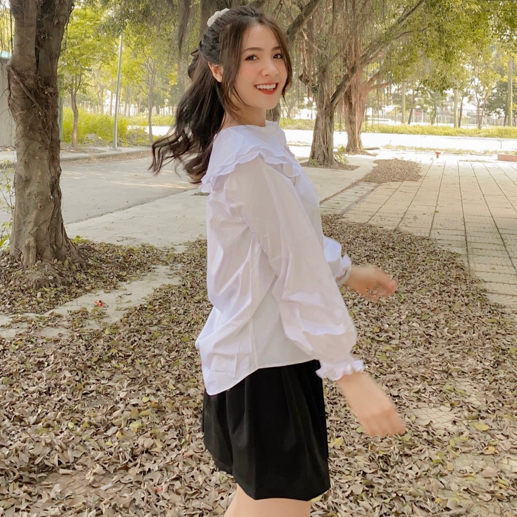 Áo sơ mi bèo dài tay vải thô ướt Goo Studio không nhăn thoáng mát