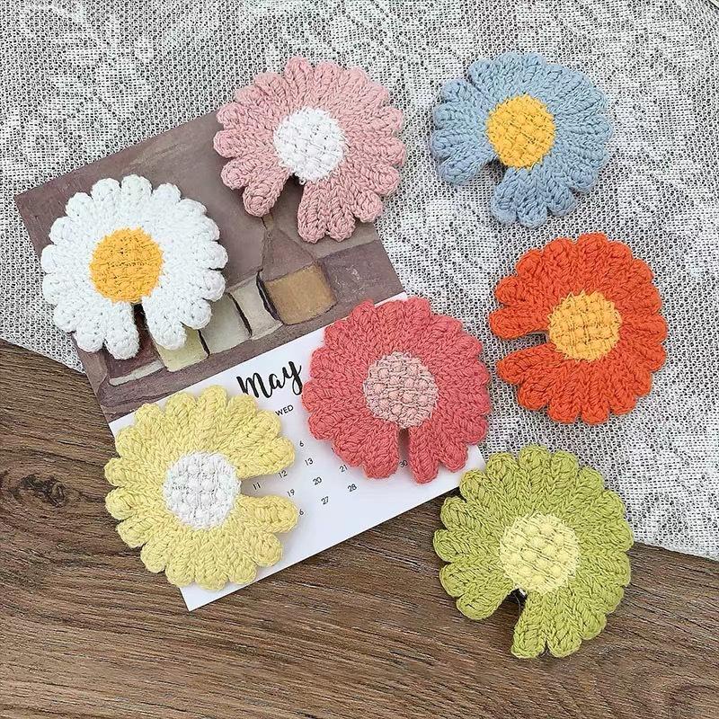 Kẹp Tóc Bb Đan Len Họa Tiết Hoa Cúc Dễ Thương Cho Bé Gái