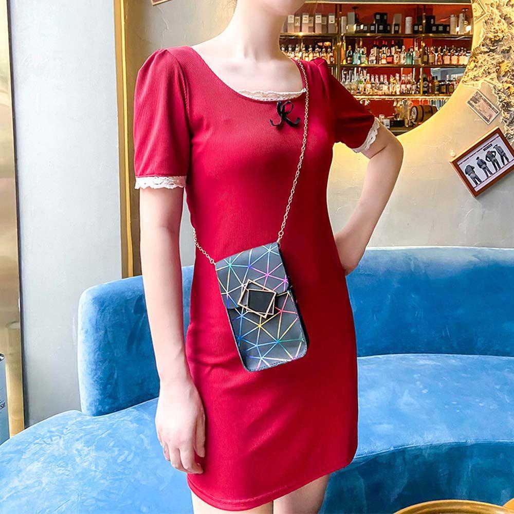 QQMALL Túi Đeo Chéo Mini Đựng Điện Thoại Họa Tiết Sọc Caro Dễ Thương