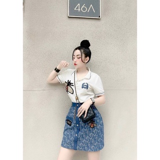 [RẺ VÔ ĐỊCH] SET VÁY G.C THÊU ONG MIX CHÂN VÁY KAKI THÔ