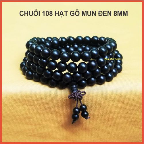 Vòng chuỗi 108 hạt gỗ mun sừng 6mm - 8mm, dùng để quấn đeo cổ tay khoảng 4-5 vòng