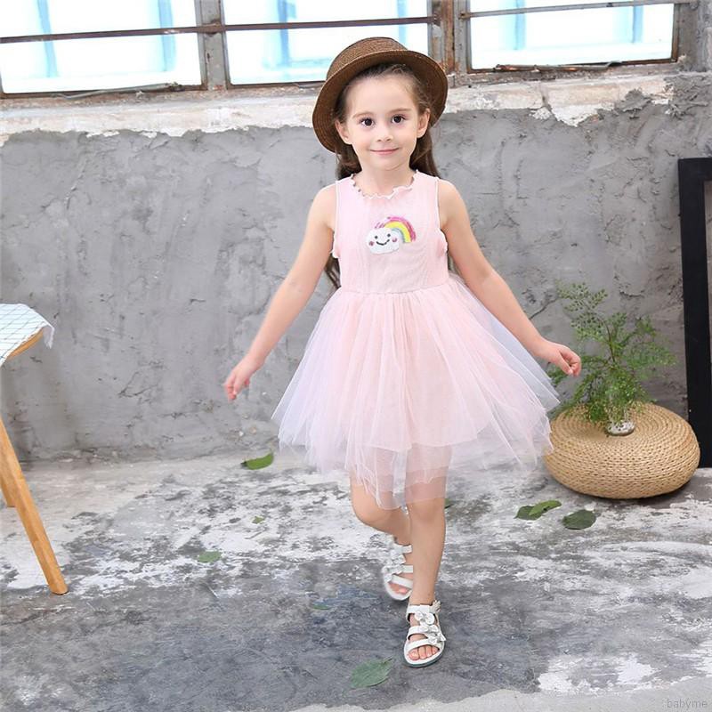 Đầm xòe cộc tay phối họa tiết trái dứa / cầu vồng xinh xắn dành cho bé gái