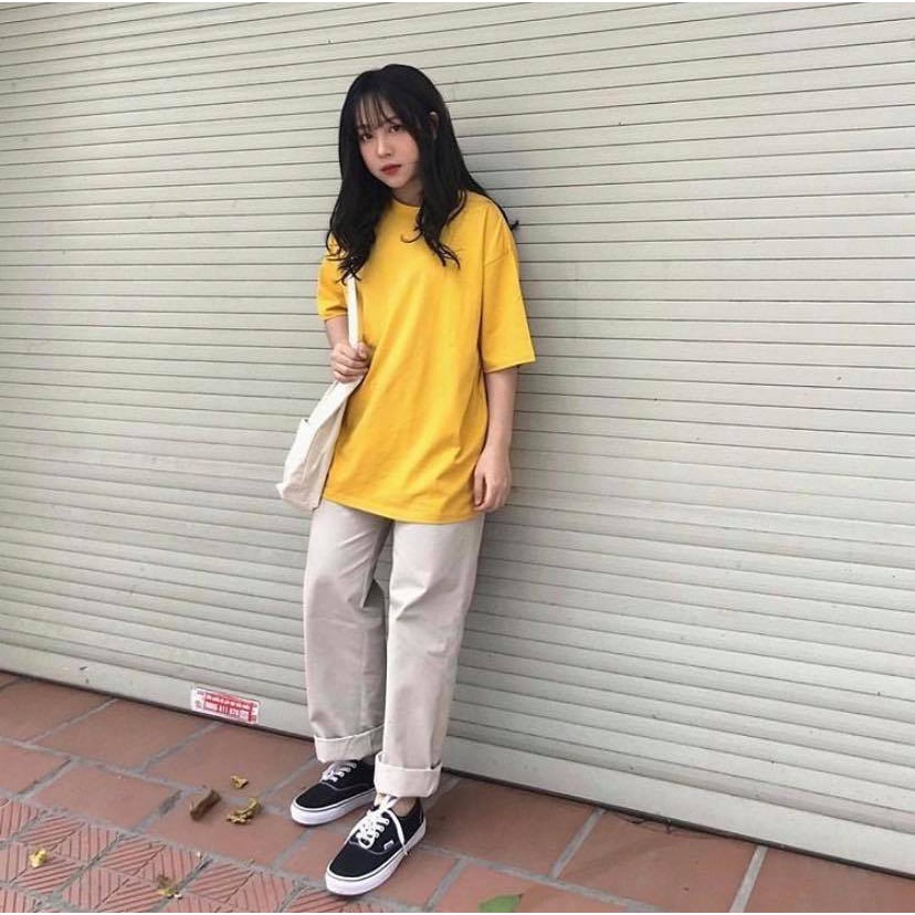< FREESHIP > Set Áo Thun Vàng phối Quần Basic Kem [ Form UNISEX ]