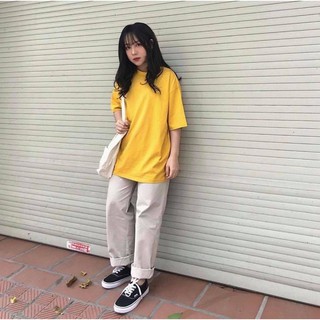< FREESHIP > Set Áo Thun Vàng phối Quần Basic Kem [ Form UNISEX ]