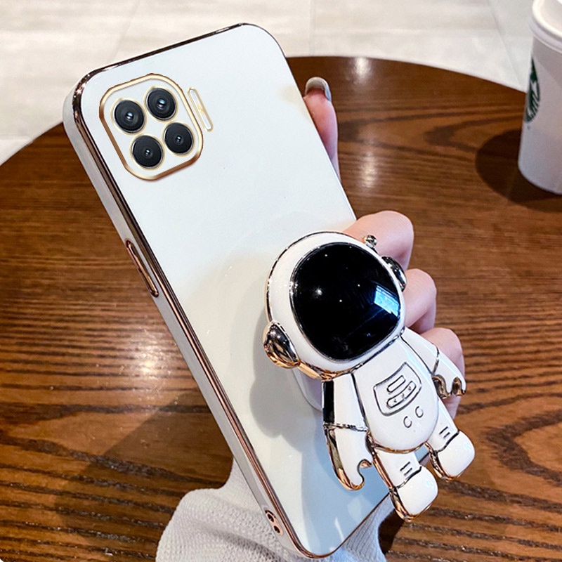 ốp lưng Giá đỡ phi hành gia mạ vàng sang trọng Giá đỡ tích hợp Vỏ mềm Tương thích với Cho OPPO F17/A73(4G) F17/A93(4G) F19 PRO F19PRO+ F11 PRO F7 F5 F9 Ốp silicon TPU màu trơn đơn giản case