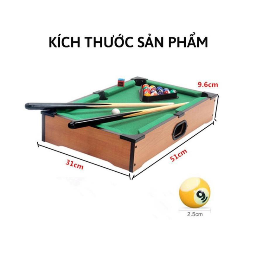 Bida Mini bằng Gỗ - Mặt bàn Vải Nỉ - 15 bi đánh số + 2 Gậy + 1 Tẩy - Kích thước 51*31*10cm