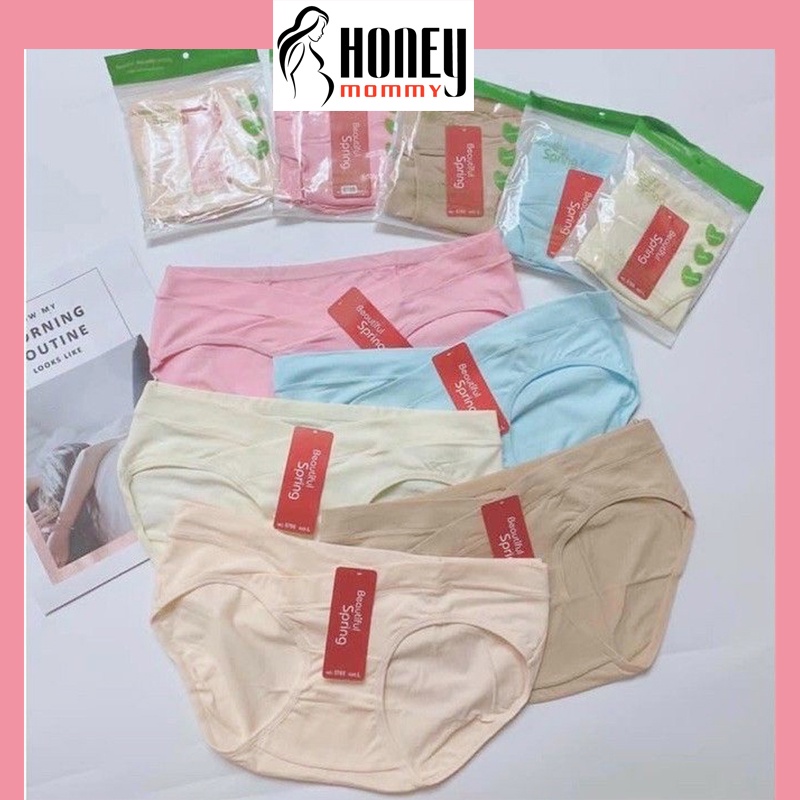 Quần Lót Bầu Cạp Chéo Cotton Co Giãn Kháng Khuẩn Spring Túi Zip Honey Mommy Đồ Lót Bầu