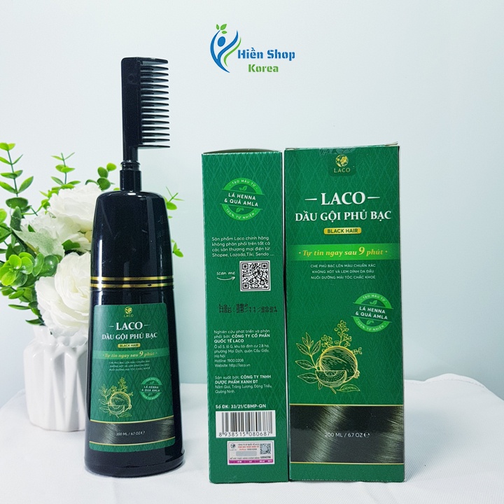 Dầu gội phủ bạc laco black hair làm tóc đen tự nhiên,bóng đẹp và khoẻ tóc sau 9 phút