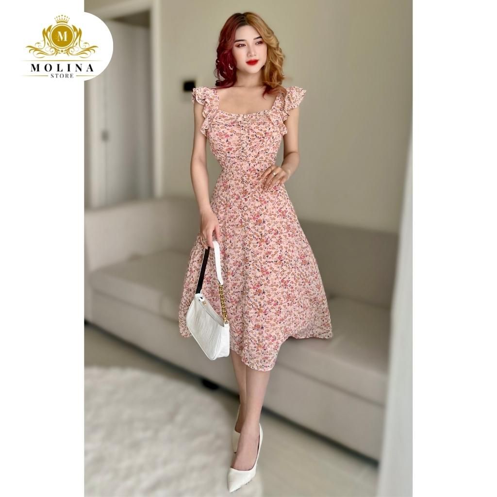 Đầm Hoa Maxi Thiết Kế Molina Hai Dây Cổ Bèo Dáng Dài Chất Lụa Cao Cấp