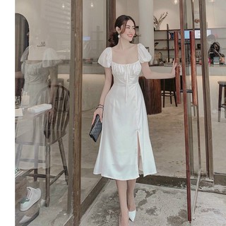 Đầm đi tiệc cưới dài - xẻ đùi lụa pháp cao cấp